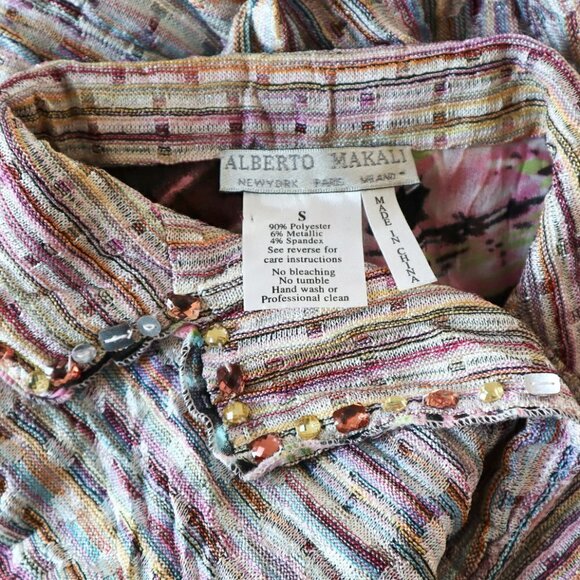 Alberto Makali Pastel Crinkle Metallic Stretch Knit Form Fitting Jacket Blazer S - Picture 4 of 4